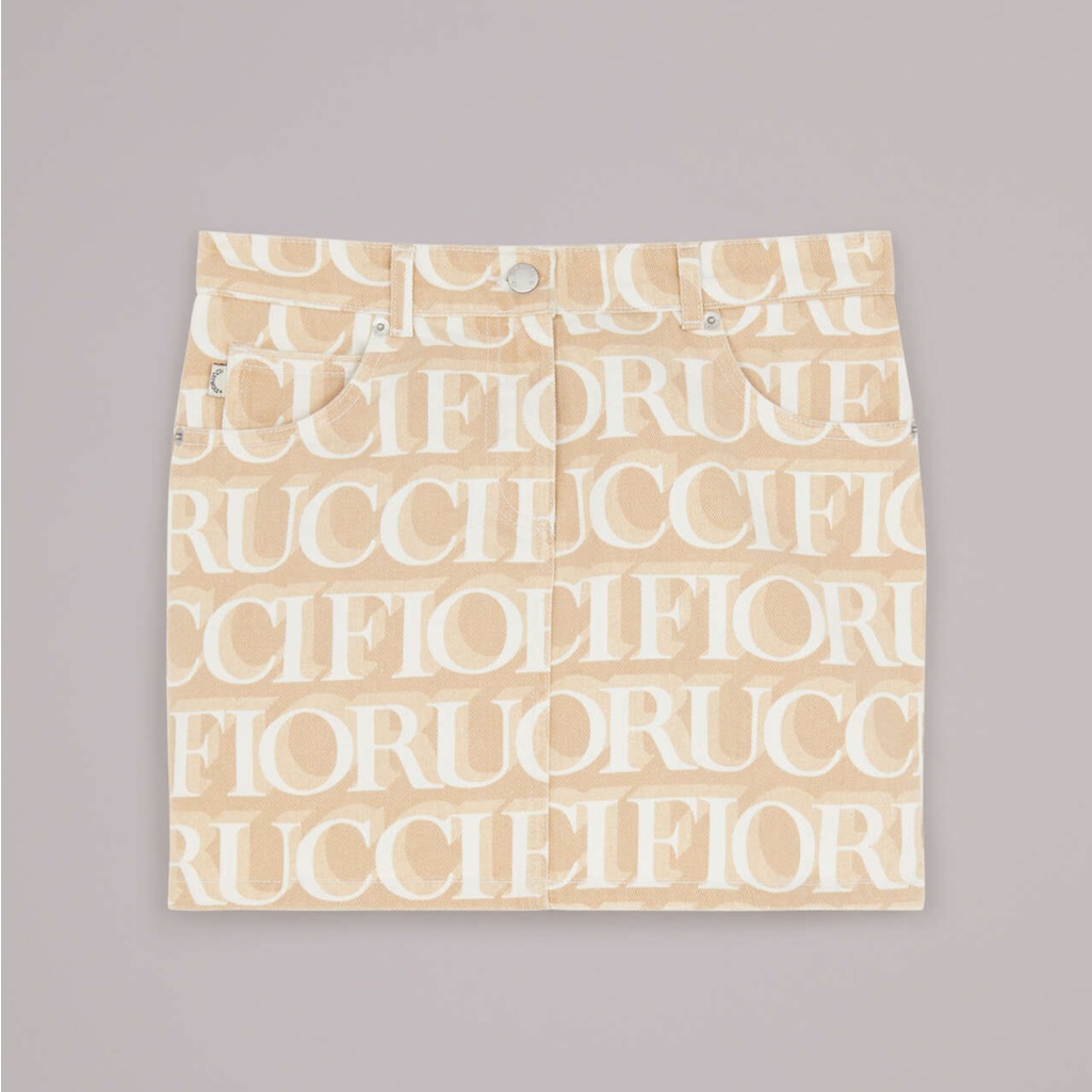 Fiorucci: Logo Monogram Print Denim Micro Mini Skirt (Cream)